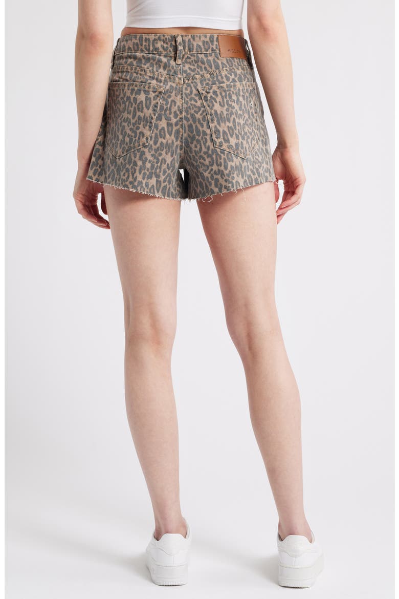 Cheetah Print Denim Cutoff Shorts, Alternate, color, KHAKI