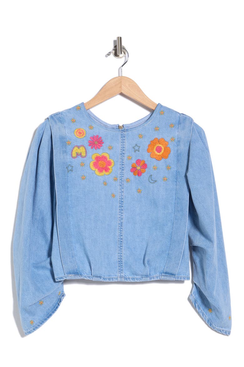 The Heyday Embroidered Puff Sleeve Denim Top, Alternate, color, GARAGE SALE GOODIES