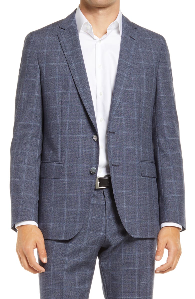 BOSS Hartlay Trim Fit Windowpane Wool Sport Coat, Main, color,