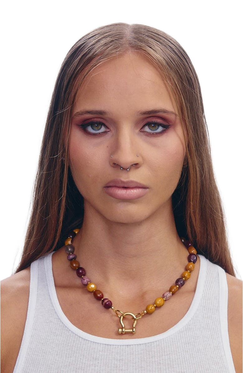 SHOP SPICY DAN Gus Pebble Mookaite Gold Plated Necklace, Alternate, color, Multicolor