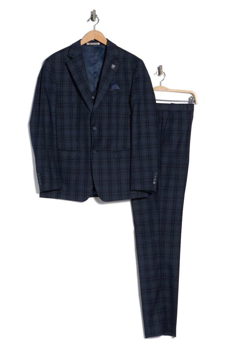 ZEGARIE Glen Plaid Stretch 3-Piece Suit, Alternate, color, Navy