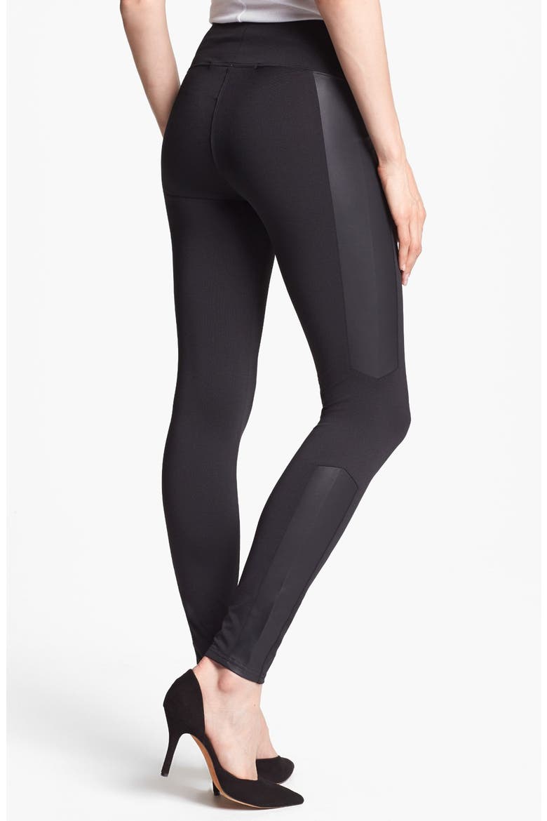 Faux Leather Inset Leggings, Alternate, color, BLACK