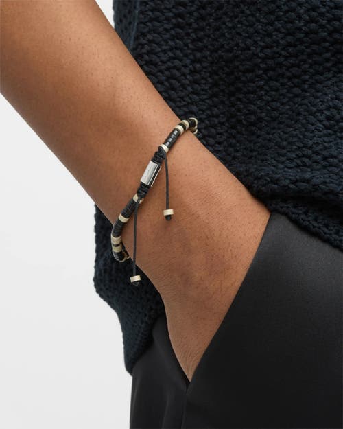 Jan Leslie Black Agate Beaded Sterling Silver Bracelet With Black Pull Cord In Black