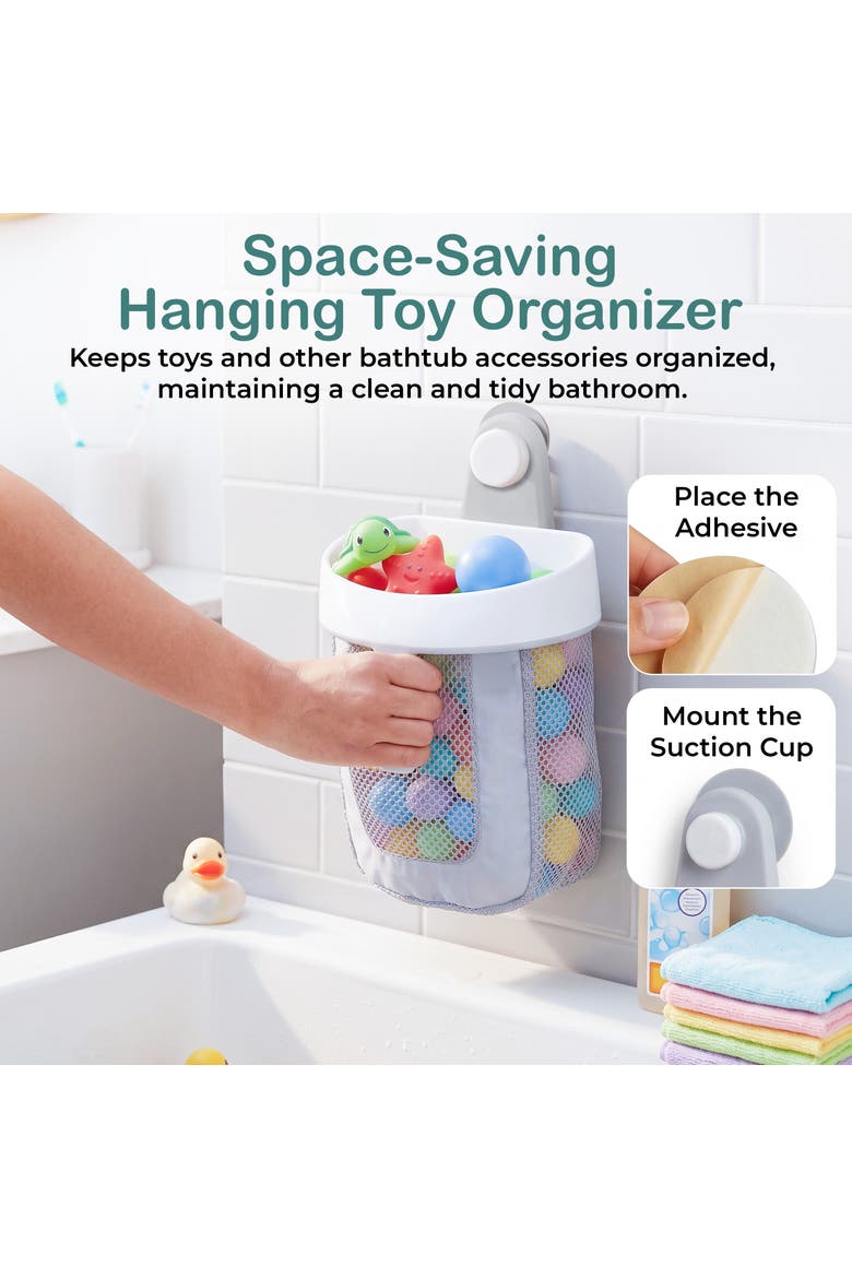 Mesh Hanging Bath Toy Storage Organizer with Suction Cup, Alternate, color, Grey