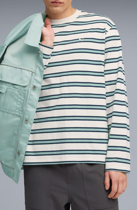 Machts Mit Qualitat Stripe Long Sleeve Cotton T-Shirt