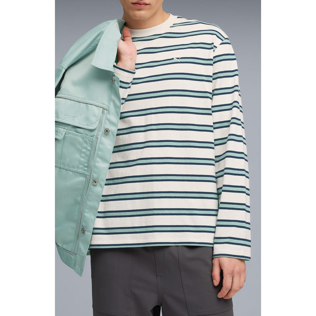 Puma Machts Mit Qualitat Stripe Long Sleeve Cotton T-shirt In White