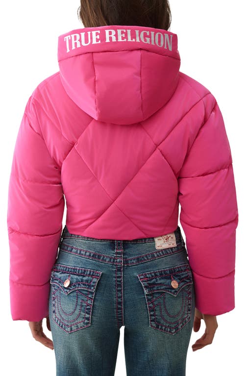 True Religion High Shine Hooded Crop Puffer Jacket In Pink