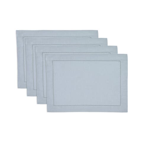 Linen Placemats Set of 4, 14 x 19 Inch for Dining Table, Holiday and Everyday Table Decor - Classic Hemstitch
