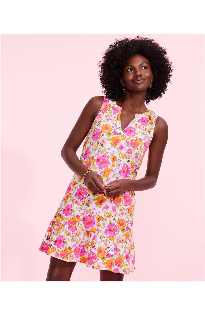 Lands' End Sleeveless Cotton Jersey Notch Neck Flounce Dress, Alternate, color, White Multi Painted Blooms