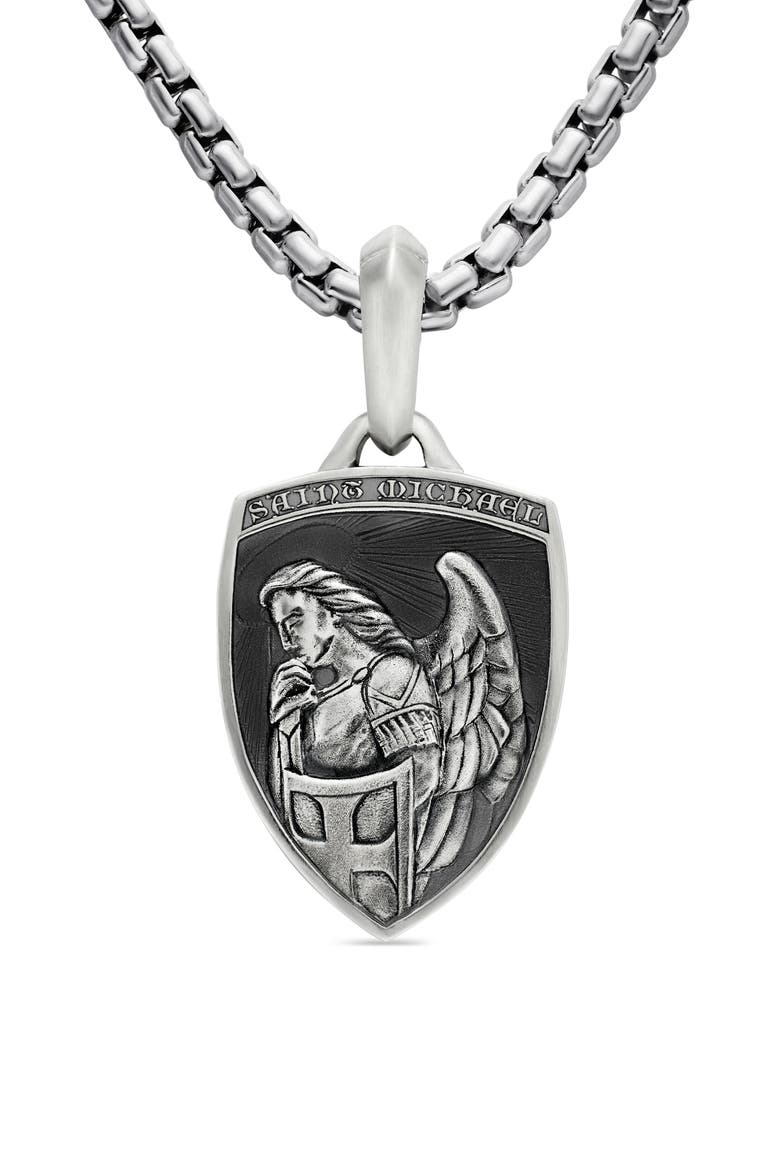 St. Michael Sterling Silver Amulet, Main, color, SILVER