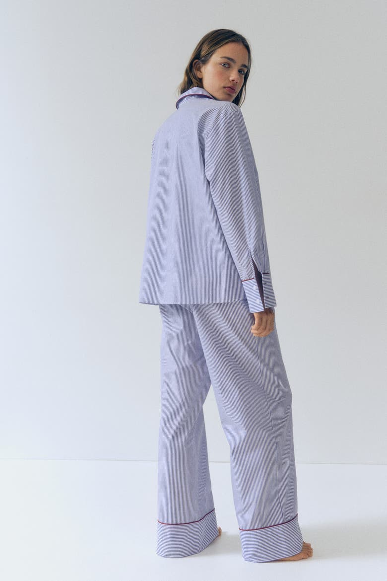 Cotton Poplin Pajamas, Alternate, color, Blue/white striped