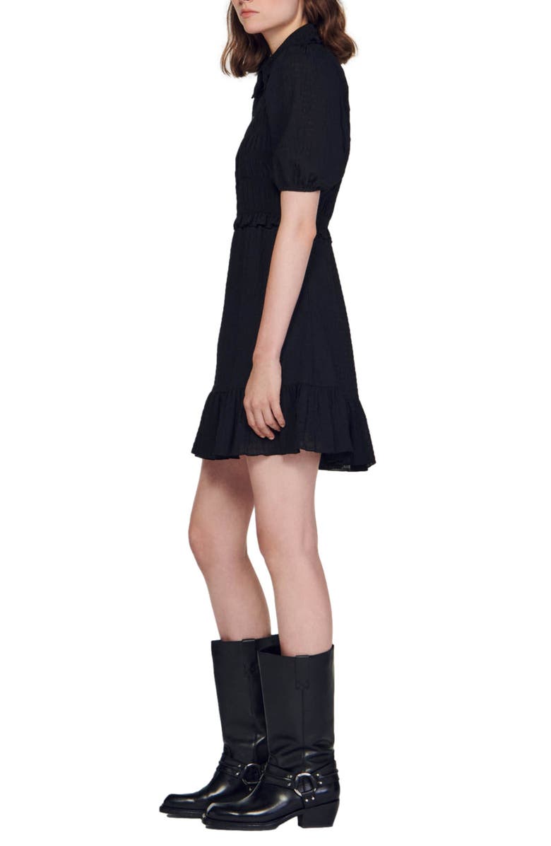 SANDRO Smocked Puff Sleeve Minidress, Alternate, color, Black