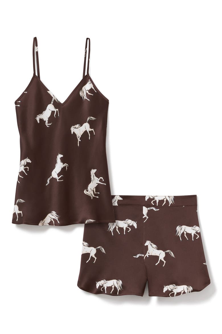 Silk Camisole & Shorts Pajama Set, Alternate, color, BROWN