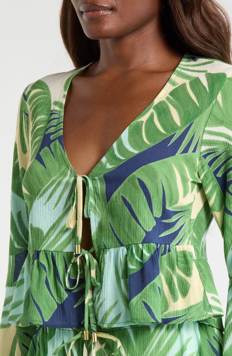 Sanctuary Crinkled Side Slit Cover-Up Pants, Alternate, color, Green Multi