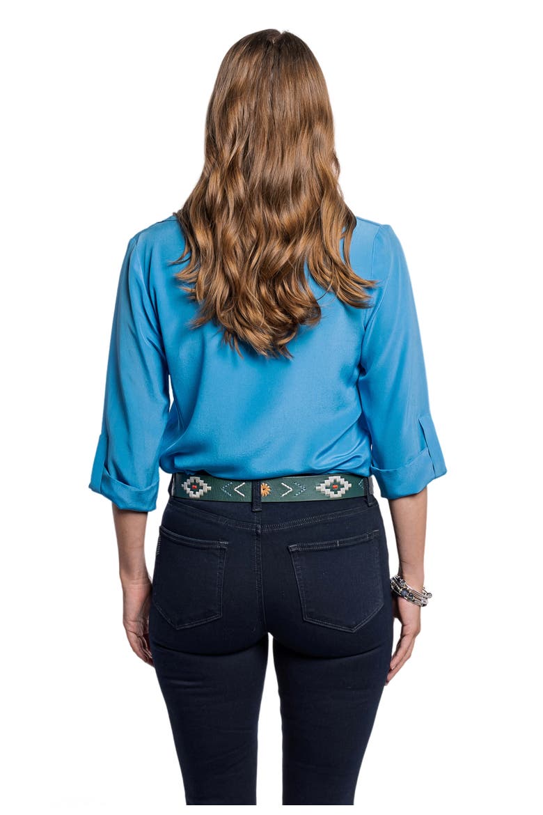 Boho Genuine Leather Perforated Handcrafted Detail Belt, Alternate, color, Aqua