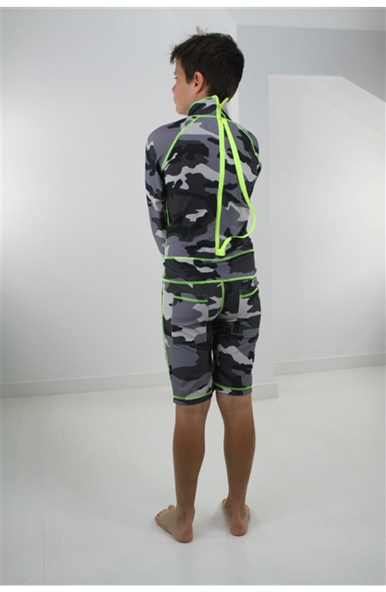 TUTUBLUE Boys' One-Piece Swimsuit - UPF 50+, Alternate, color, Light Gray Camo