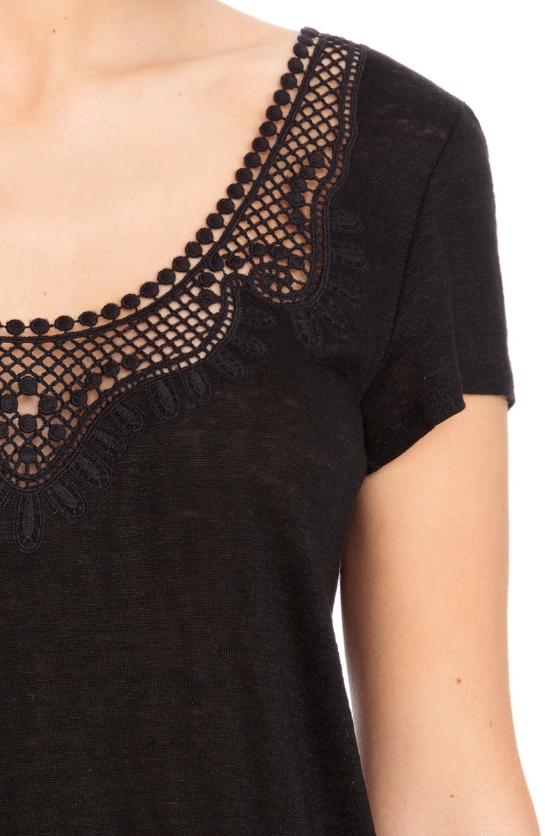 Sézane Loly Crochet Neck Linen Tee, Alternate, color,
