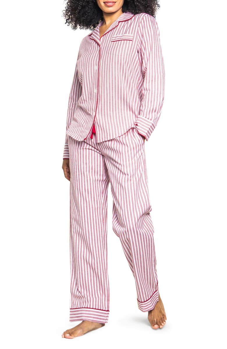 Petite Plume Red Ticking Stripe Pajamas, Main, color, Red
