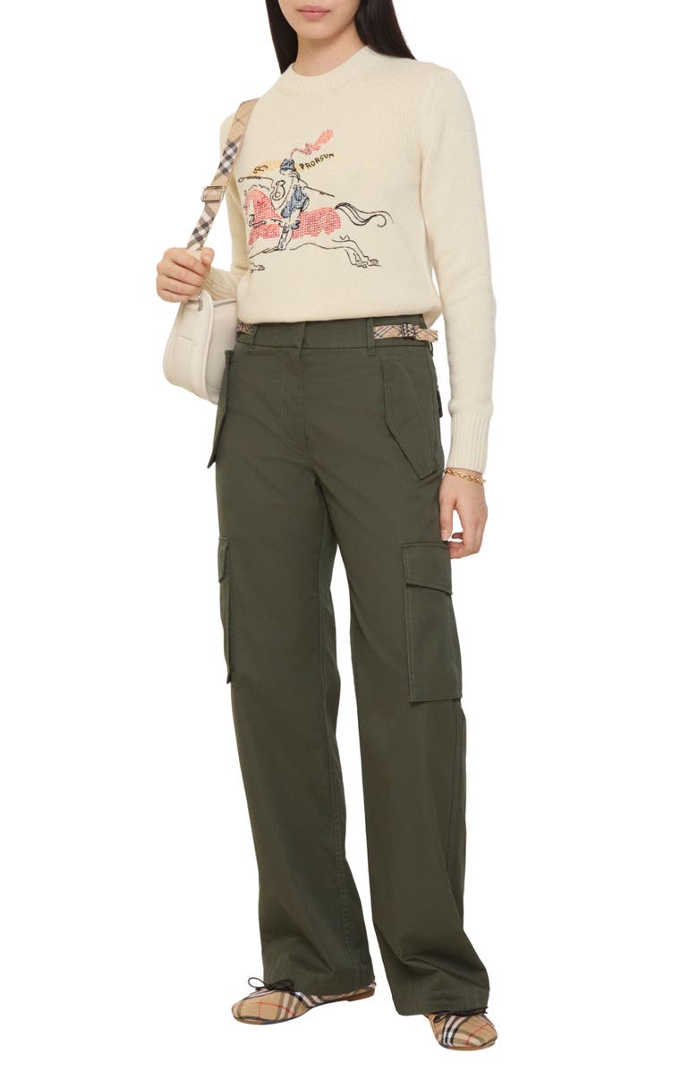 Burberry Check Trim Gabardine Cargo Trousers, Alternate, color, Marrow Green