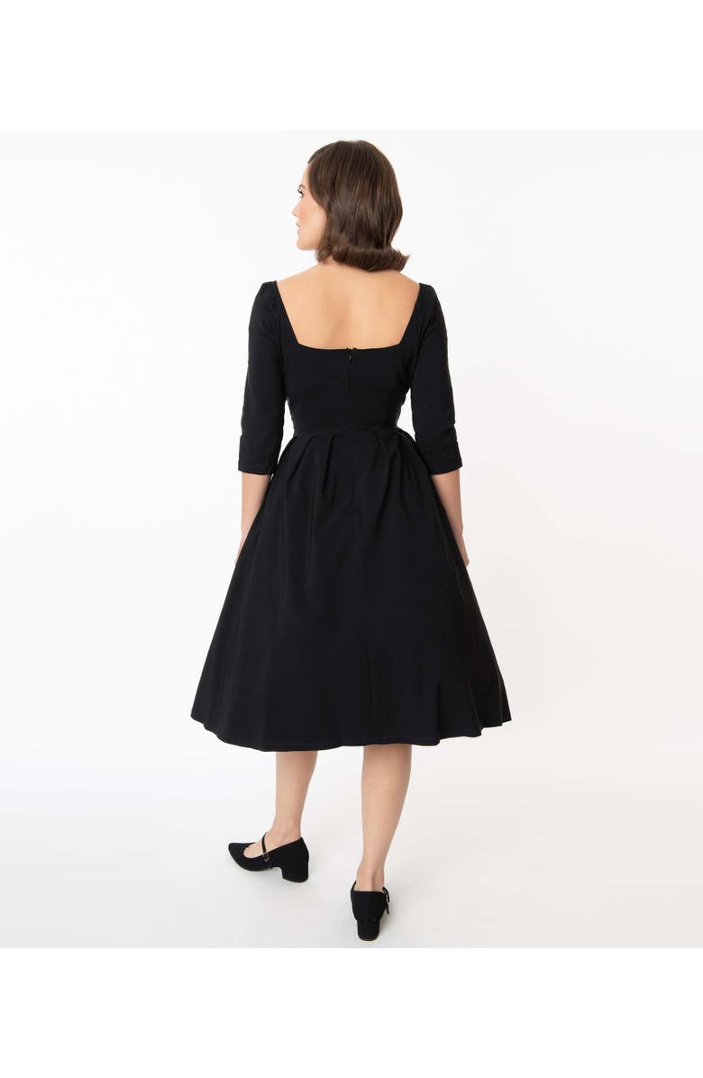 Unique Vintage Woven Sweetheart Neckline Lamar Swing Dress, Alternate, color, Black