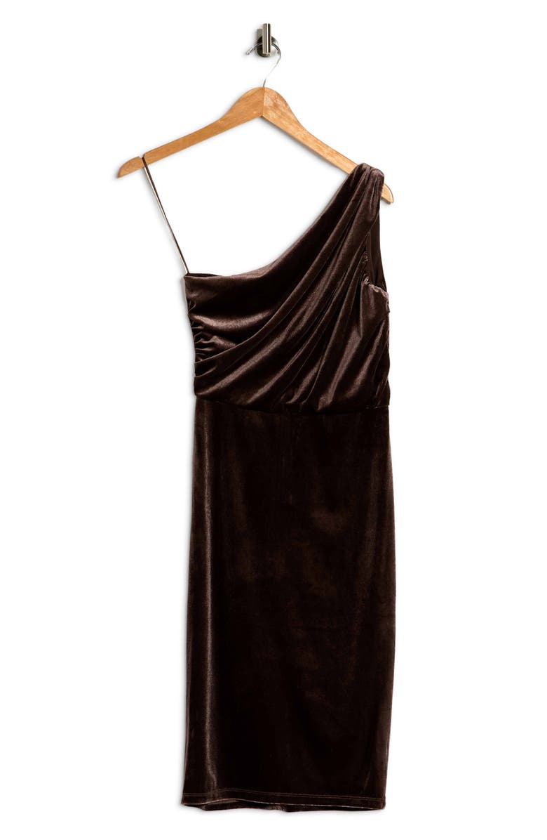 Love By Design Laura One Shoulder Velvet Sheath Dress, Alternate, color, Chocolate