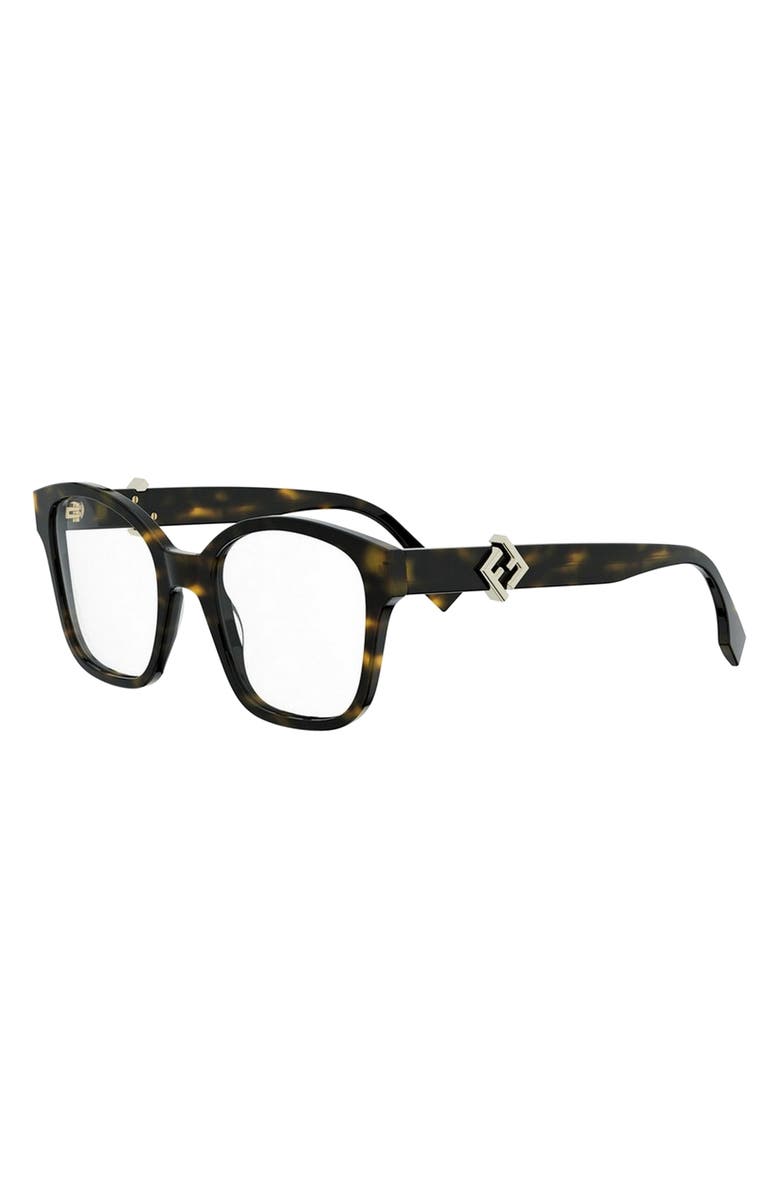 Fendi FF Diamonds 52mm Square Optical Glasses, Alternate, color, Dark Havana