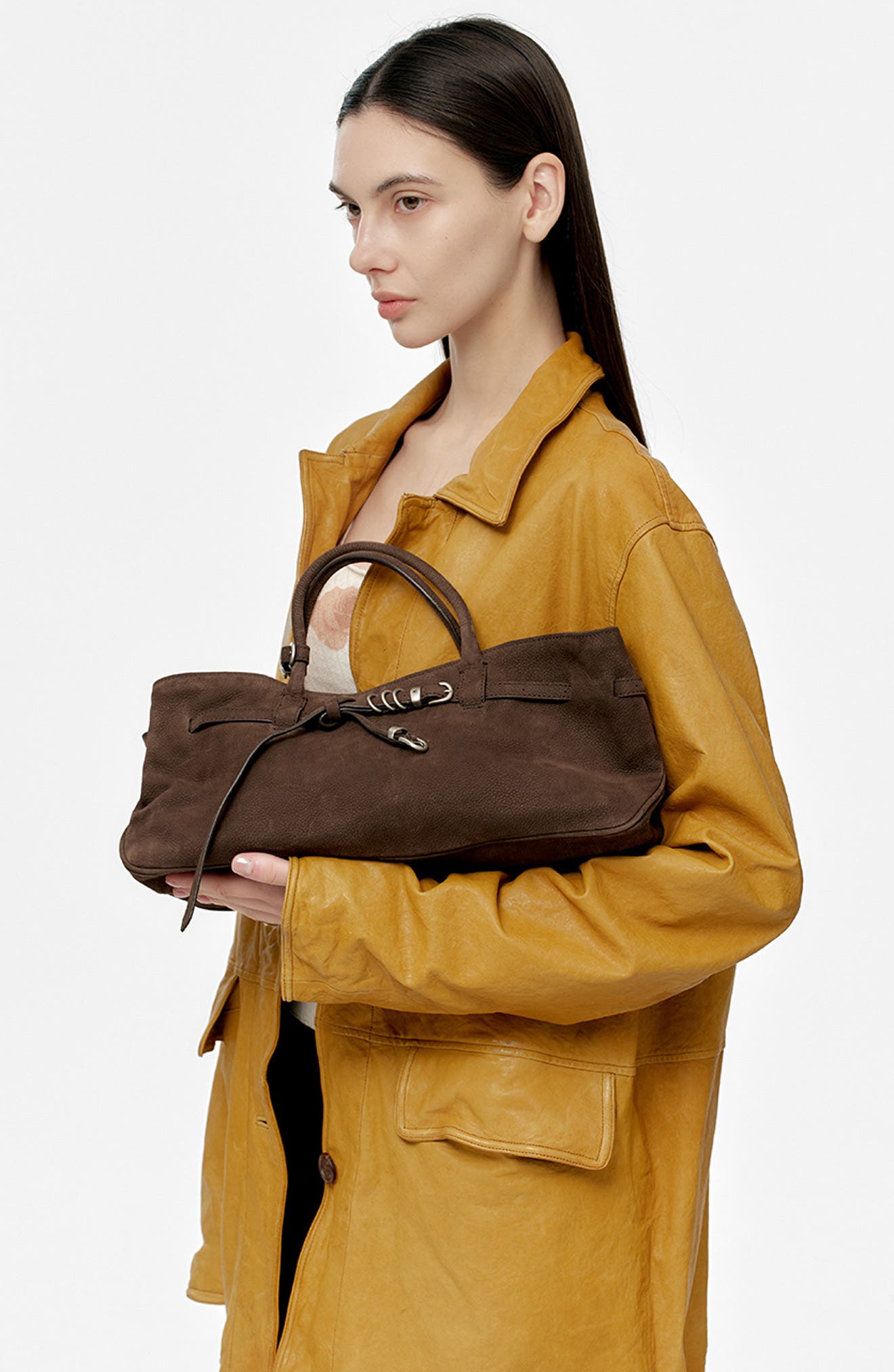 MARGESHERWOOD Grandma Buckle Suede Shoulder Bag, Alternate, color, Hush Nubuck