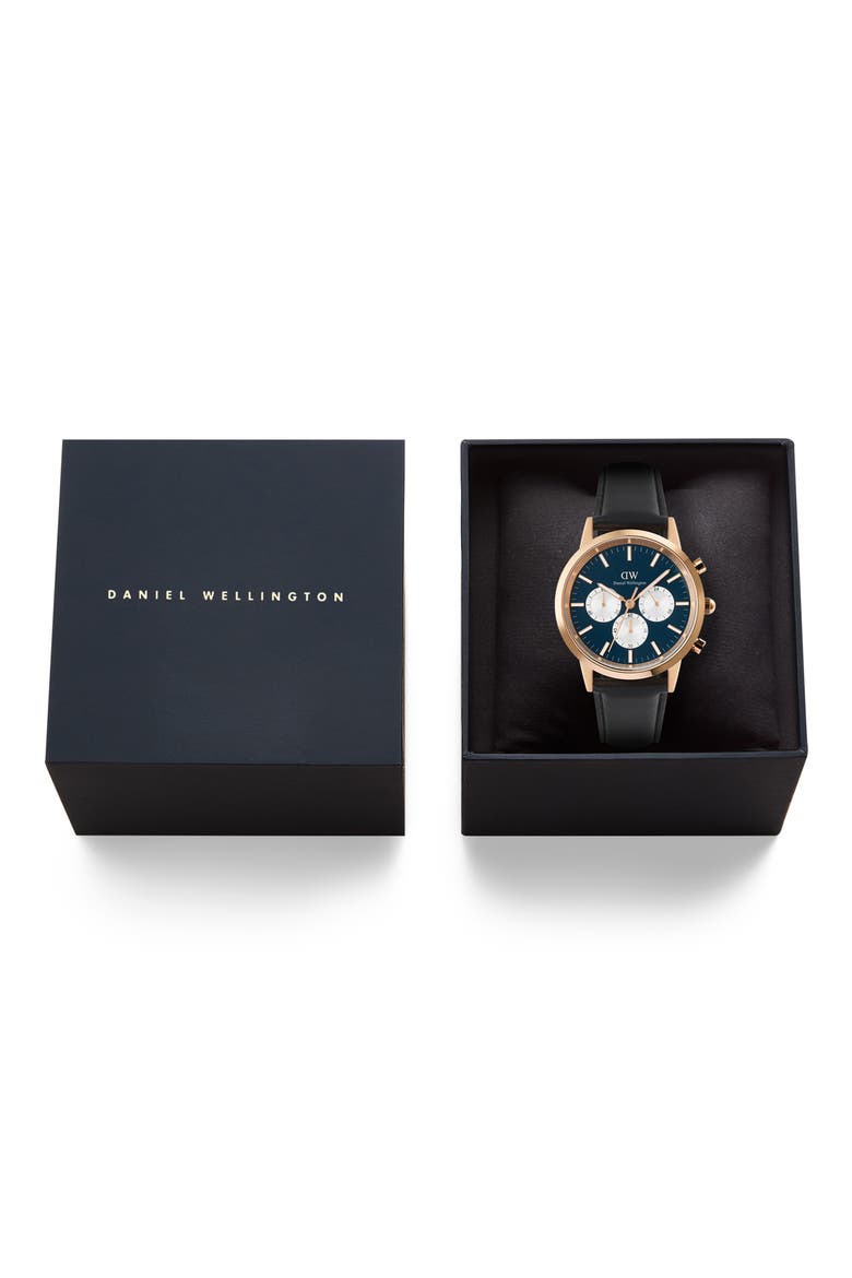 Iconic Chronograph Leather Strap Watch, 42mm, Alternate, color, ROSE GOLD