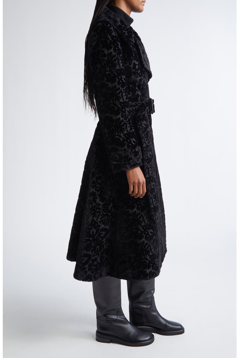 Belted Baroque Velvet Trench Coat, Alternate, color, BLACK IP PATTERN