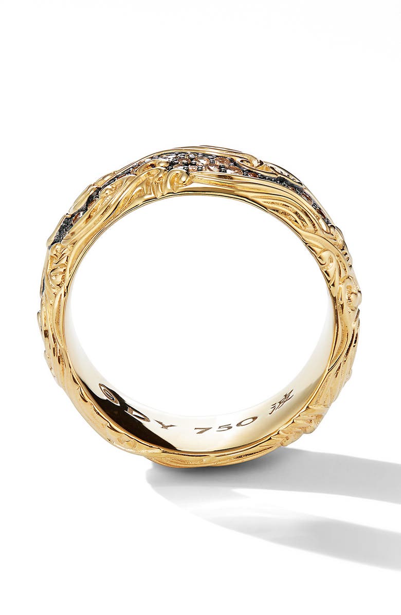 David Yurman Waves Band Ring in 18K Yellow Gold with Pavé Cognac Diamonds, Alternate, color, 