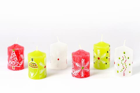 Whimsy Christmas Painted Voltive Candles - Pack Of 6