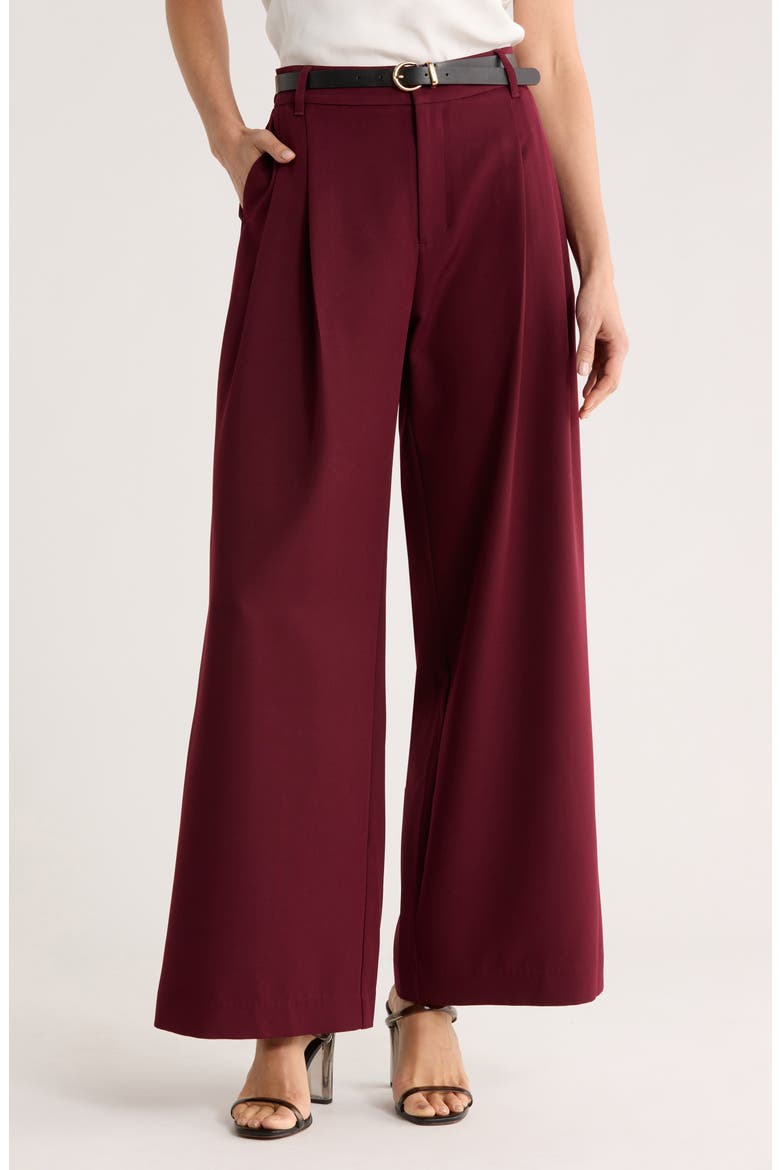 Double Pleat Wide Leg Pants, Main, color, BURGUNDY
