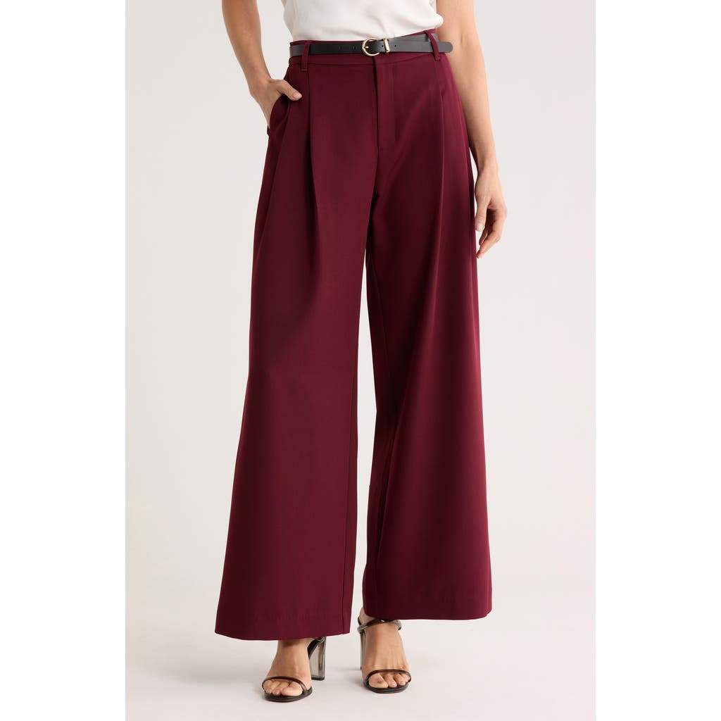 Gemma + Jane Double Pleat Wide Leg Pants In Burgundy