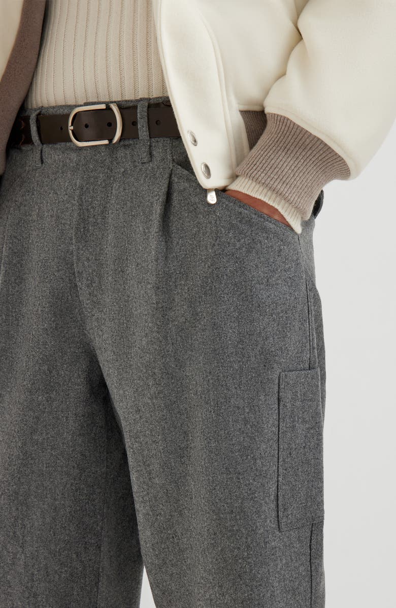 Brunello Cucinelli Virgin wool flannel trousers, Alternate, color, Medium Grey