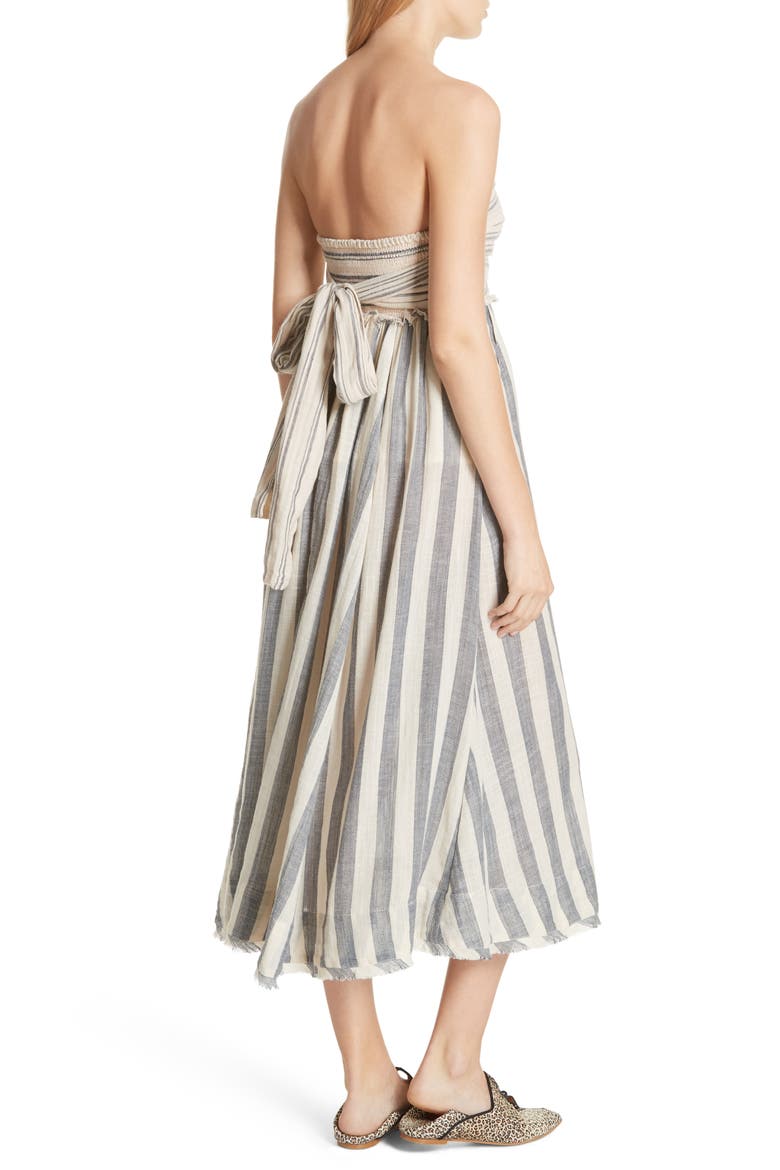 Stripe Me Up Strapless Midi Dress, Alternate, color, BLUE COMBO