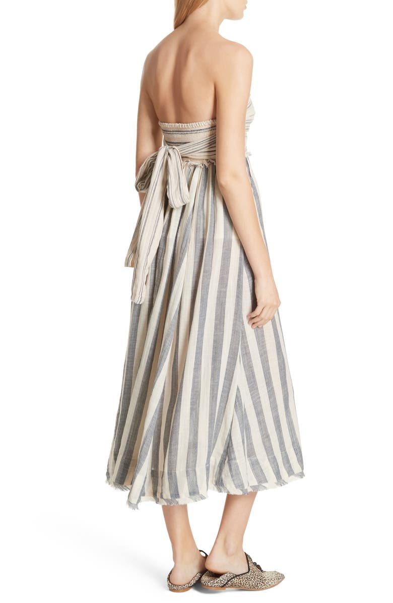 Free People Stripe Me Up Strapless Midi Dress, Alternate, color,
