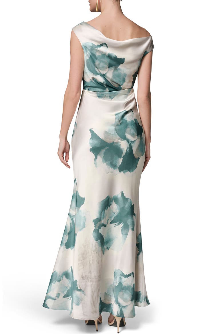 Water Lily Print One-Shoulder Gown, Alternate, color, WATRLILY