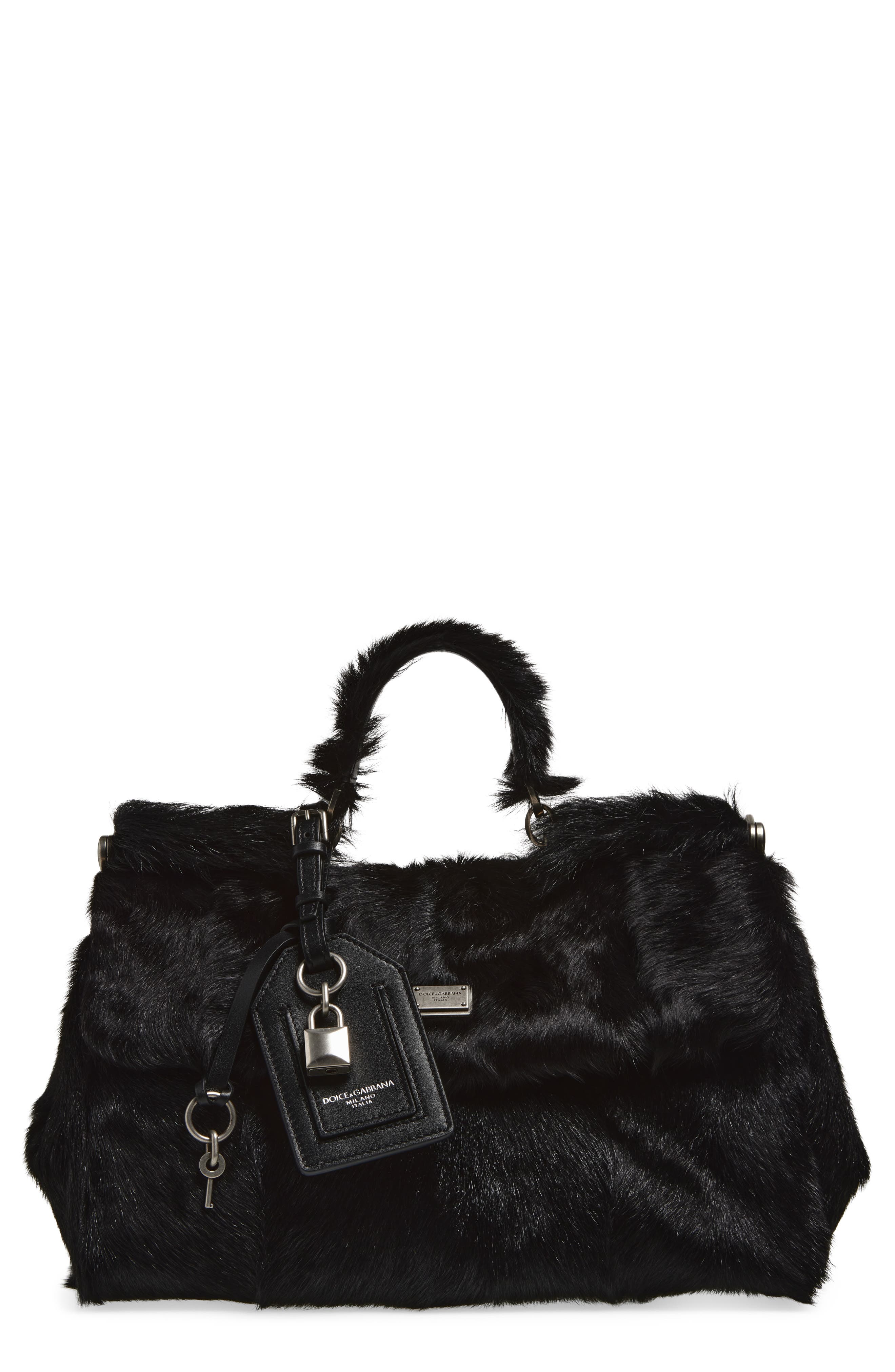 Dolce&Gabbana My Sicily East/West Genuine Calf Hair Top Handle Bag, Main, color, 8B956 Nero/ Nero