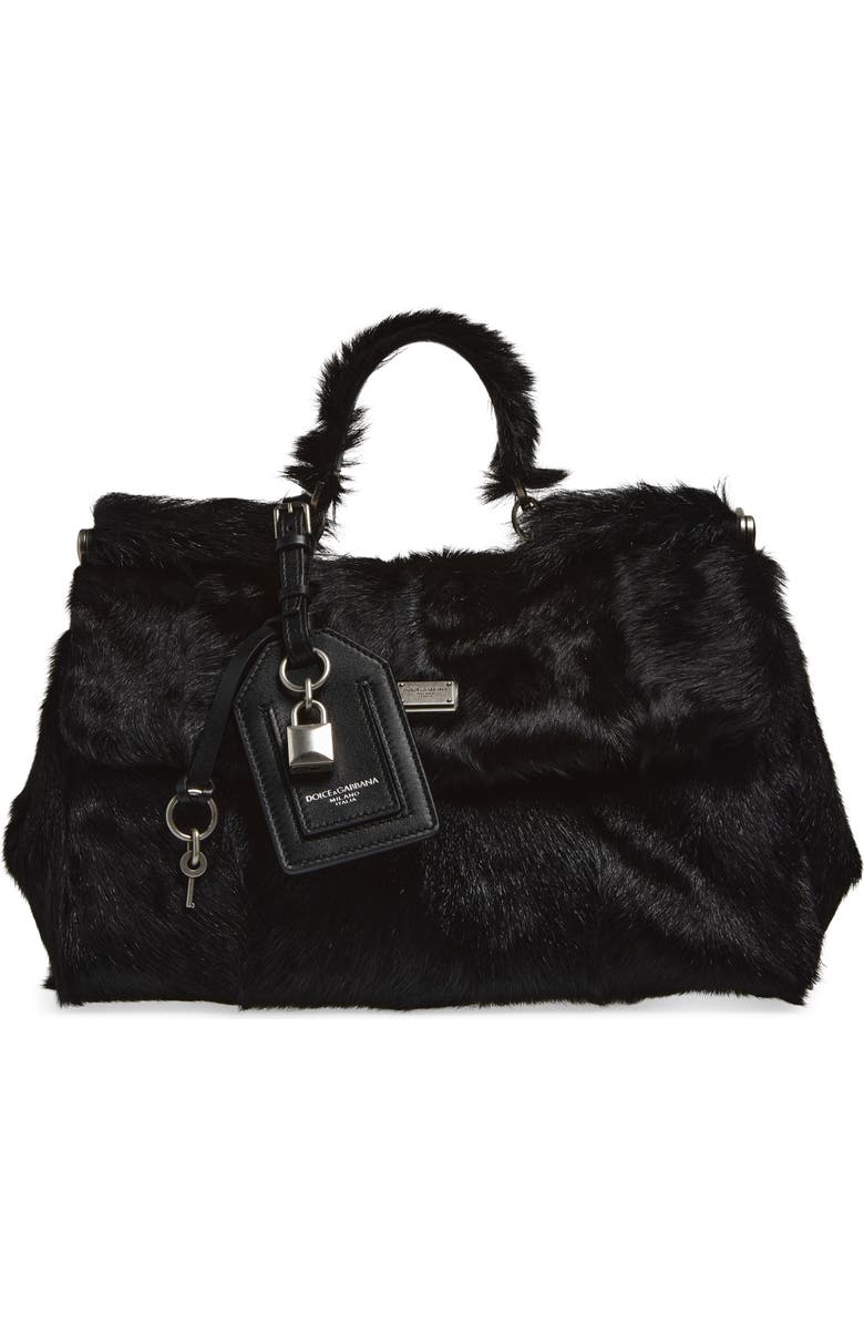 Dolce&Gabbana My Sicily East/West Genuine Calf Hair Top Handle Bag, Main, color, 8B956 Nero/ Nero