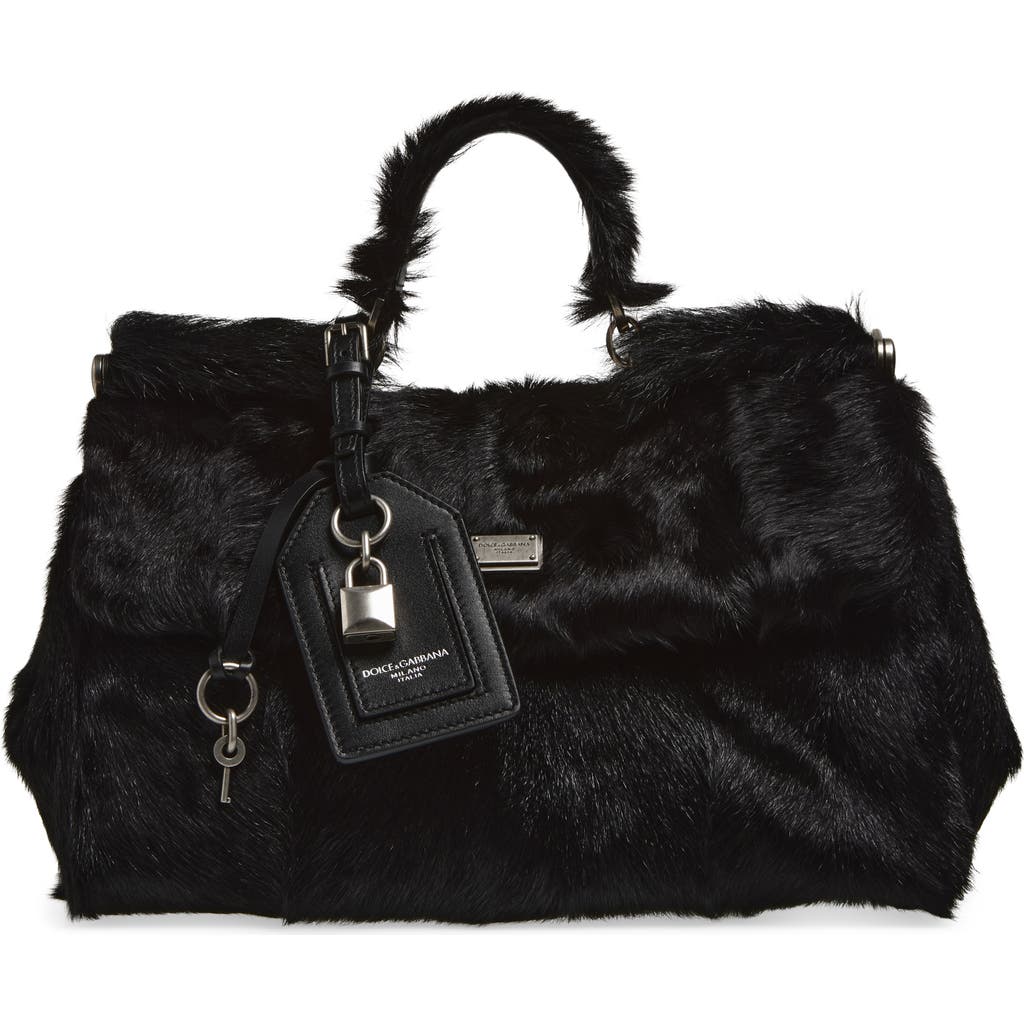 Dolce & Gabbana Dolce&gabbana My Sicily East/west Genuine Calf Hair Top Handle Bag In Black