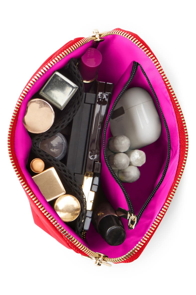 Everyday Makeup Bag, Alternate, color, CANDY APPLE RED/ PINK NYLON