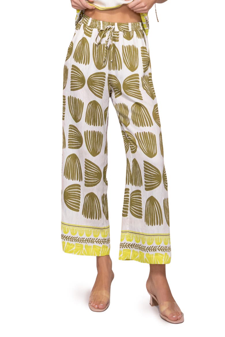 Abstract Print Wide Leg Pants, Main, color, CHARTREUSE/ WHITE SHELL