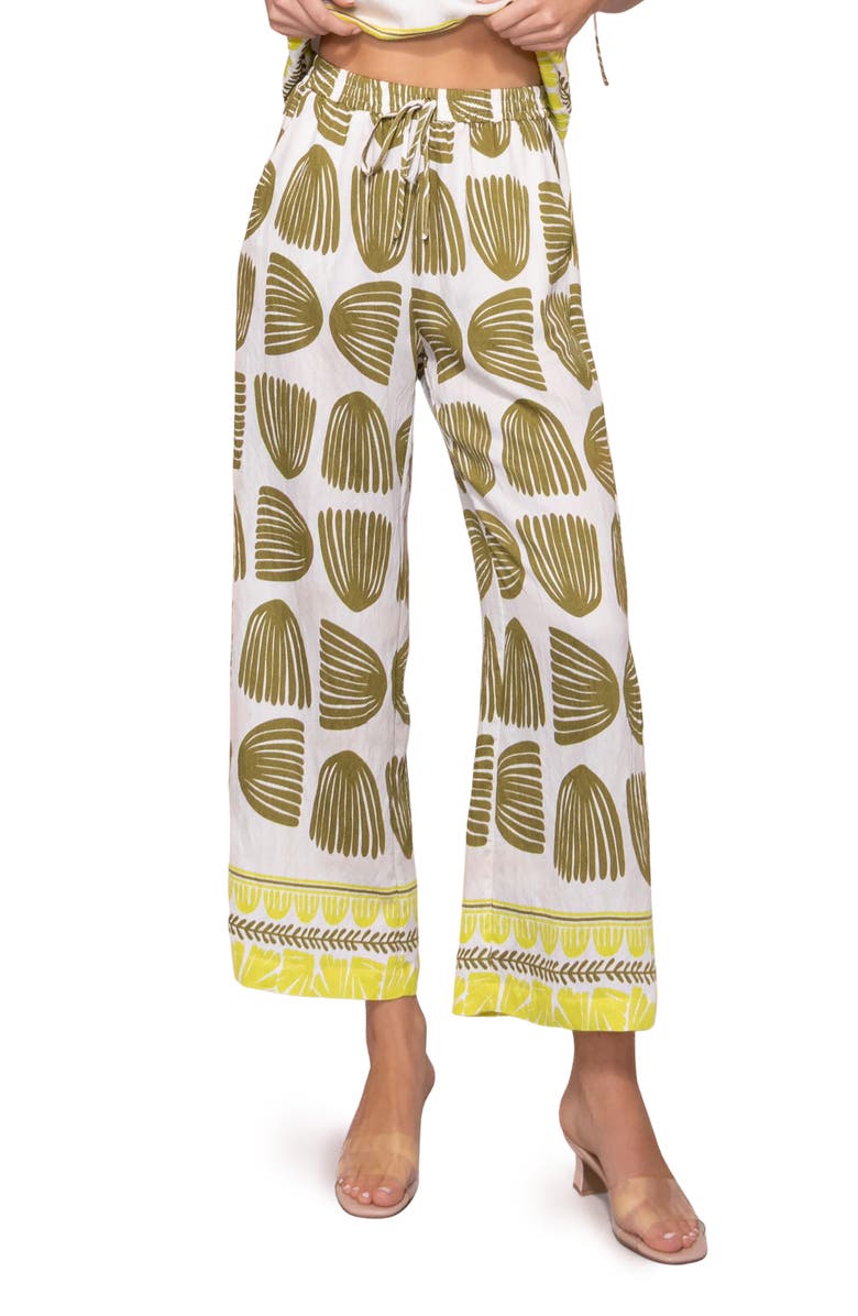 MELLODAY Abstract Print Wide Leg Pants, Main, color, Chartreuse/ White Shell
