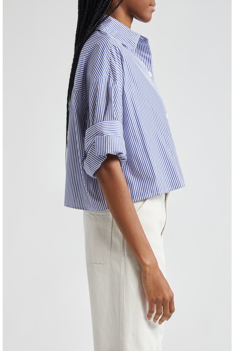 Next Ex Stripe Cotton Button-Up Crop Shirt, Alternate, color, WHITE / INDIGO