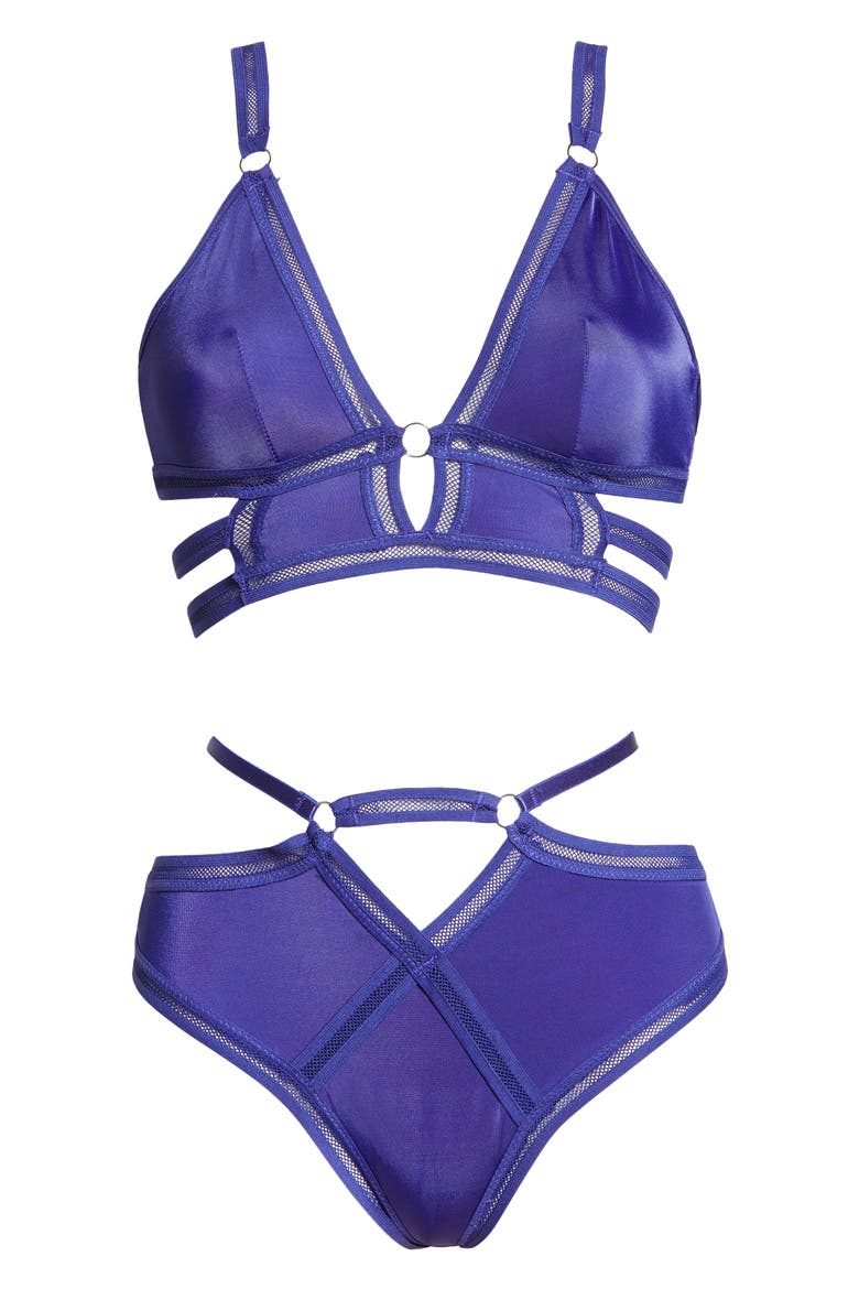 Along the Lines Bra & High Waist Panties Set, Alternate, color, NAVY-BLUE