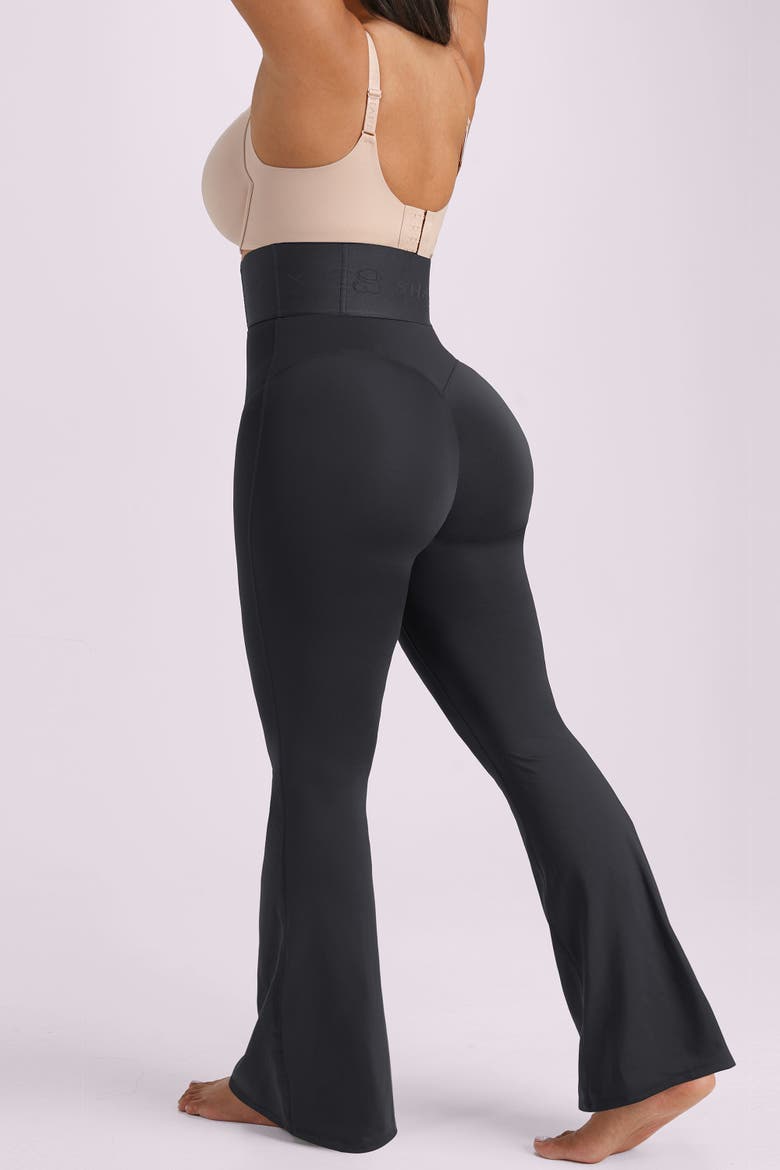 High Waist Tummy Control Front Zip Butt Lift Sculpting Flare Leggings, Alternate, color, Black