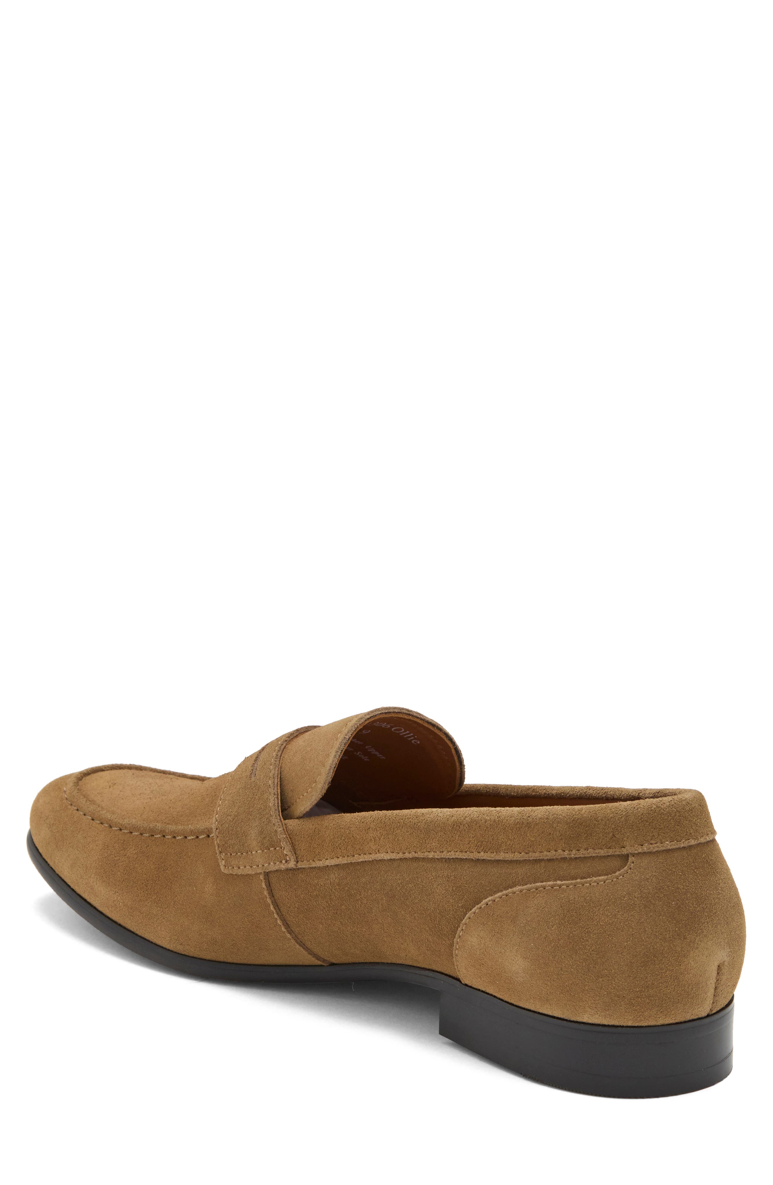 Water Resistant Suede Penny Loafer, Main, color, DARK TAN SUEDE
