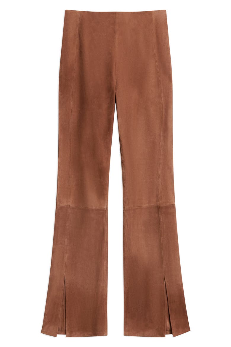 Slit Hem Straight Leg Suede Pants, Alternate, color, CARAMEL