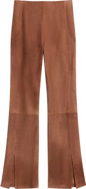 Theory Slit Hem Straight Leg Suede Pants