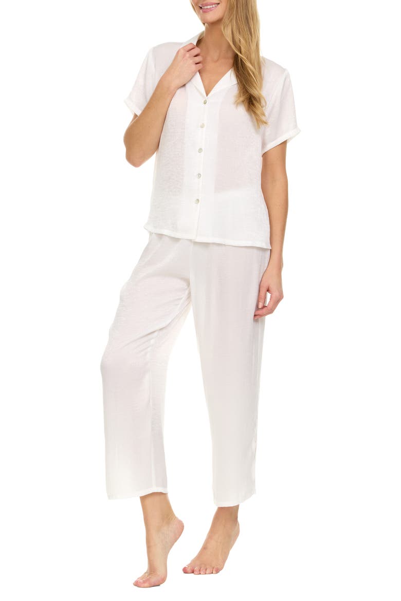Laurena Sandwashed Charmeuse Capri Pajamas, Alternate, color, IVORY